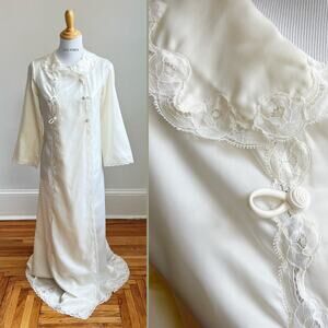 Vintage 50s Christian Dior Silk Lace Ivory Robe Bridal Sleepwear Lingerie Small